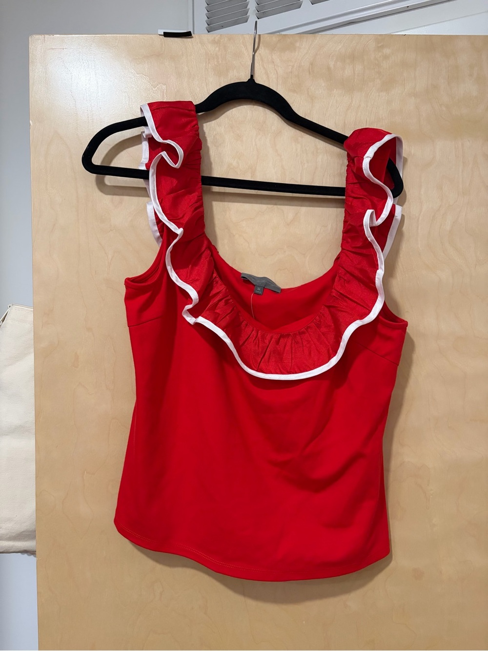 Sunday in Brooklyn Red Ruffle-Trim Tank Top with White Piping